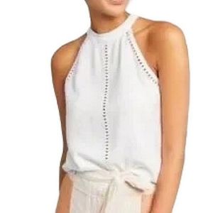 Anthropologie Cloth & Stone 100% Tencel Ladder Lace White Halter Tank Top XS
